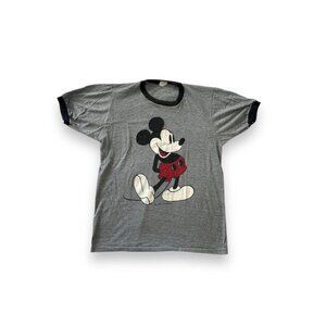 Vintage Mickey Mouse 80s Ringer Tee | Gray & Black | Disney Graphic T-Shirt